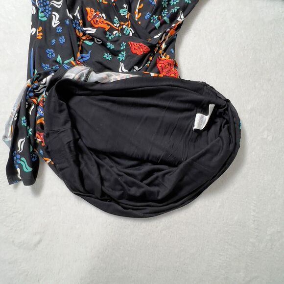 Desigual Bridie Jersey Hi Low Faux Wrap Dress Sz XL Black Floral Long Sleeve - Picture 10 of 14